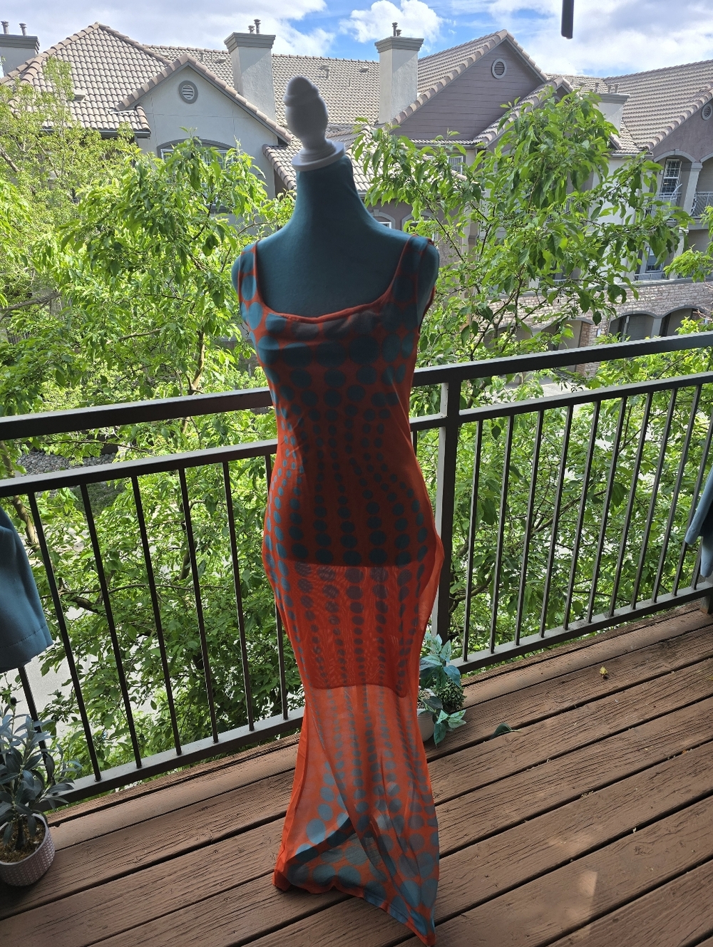 Bold Orange & Teal Fitted Maxi Dress
